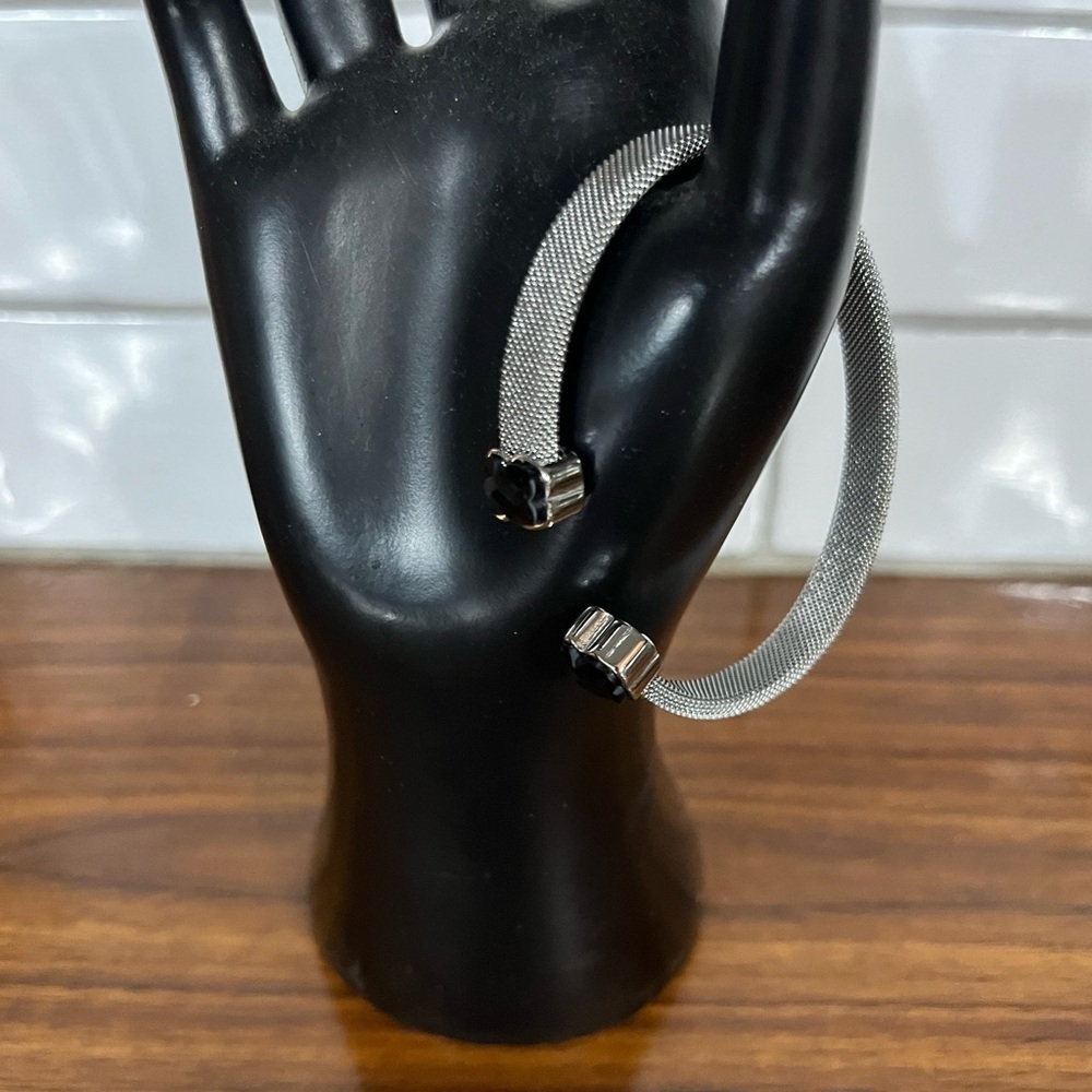 Silver Mesh Bracelet with Black Accents